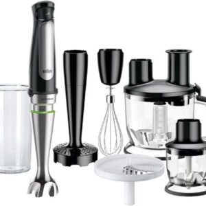 Braun MultiQuick 7 MQ 7087X hand blender – puree rod with removable stainless steel mixing base with ActiveBlade technology for pureeing the toughest ingredients, incl. 5-piece accessory set, 1000 watts, black.