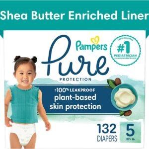 Pampers Pure Protection Diapers – Size 5, One Month Supply (132 Count), Hypoallergenic Premium Disposable Baby Diapers