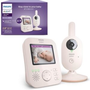 Philips Avent Advanced Video Baby Monitor – Private and Secure Baby Monitor with Camera and Audio in Coral Cream, 2.8″ (7.1 cm) Display, x2 Zoom, Night Vision, 2 way Audio, Lullabies (Model SCD881/05)