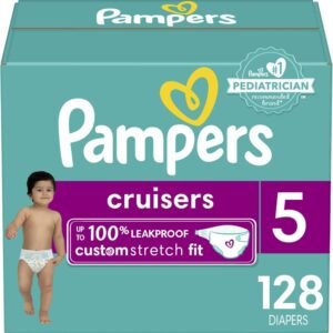 Pampers Cruisers Diapers – Size 5, One Month Supply (128 Count), Disposable Active Baby Diapers with Custom Stretch