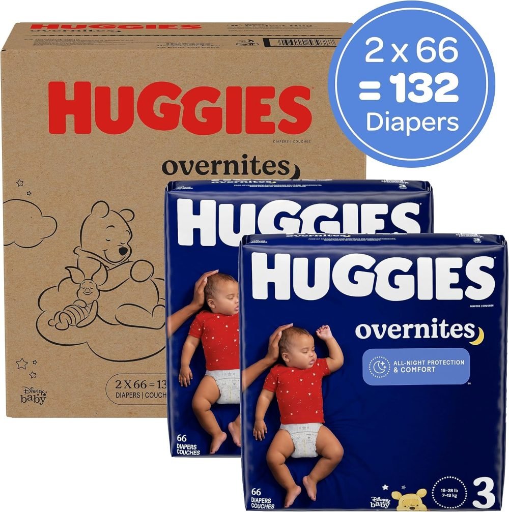 Huggies Overnites Baby Diapers, Size 3, 132 Count